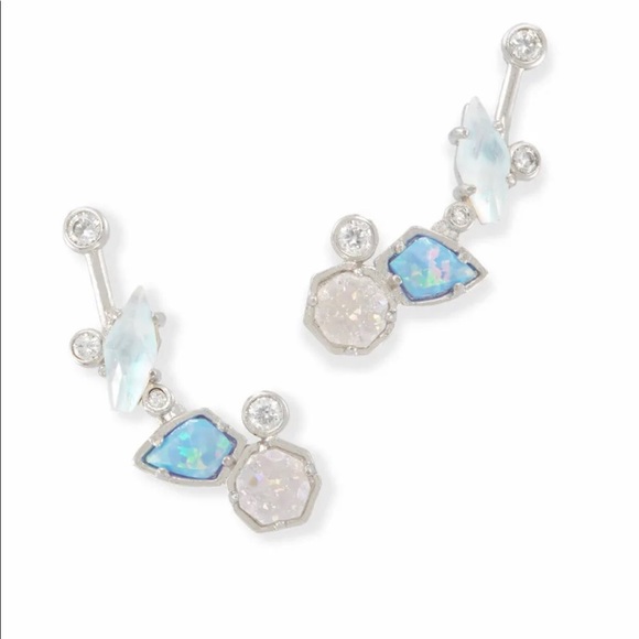 NWT RARE & Retired Kendra Scott Troian Ear Climbers Ice Blue Opal Dichroic Drusy - Picture 5 of 17